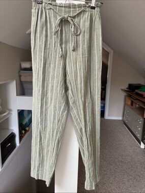 beachlunchlounge for anthro, XS sage Green Striped linen blend pants